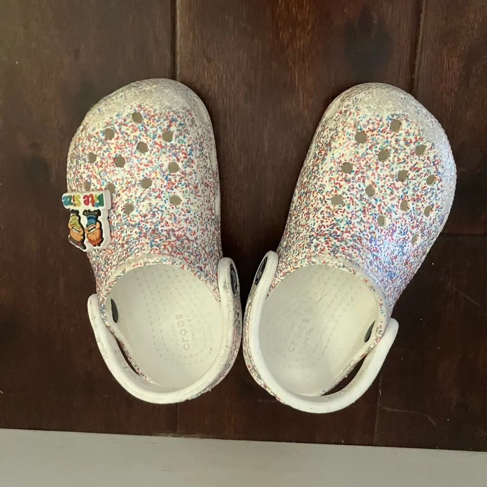 Kids white confetti glitter crocs white
